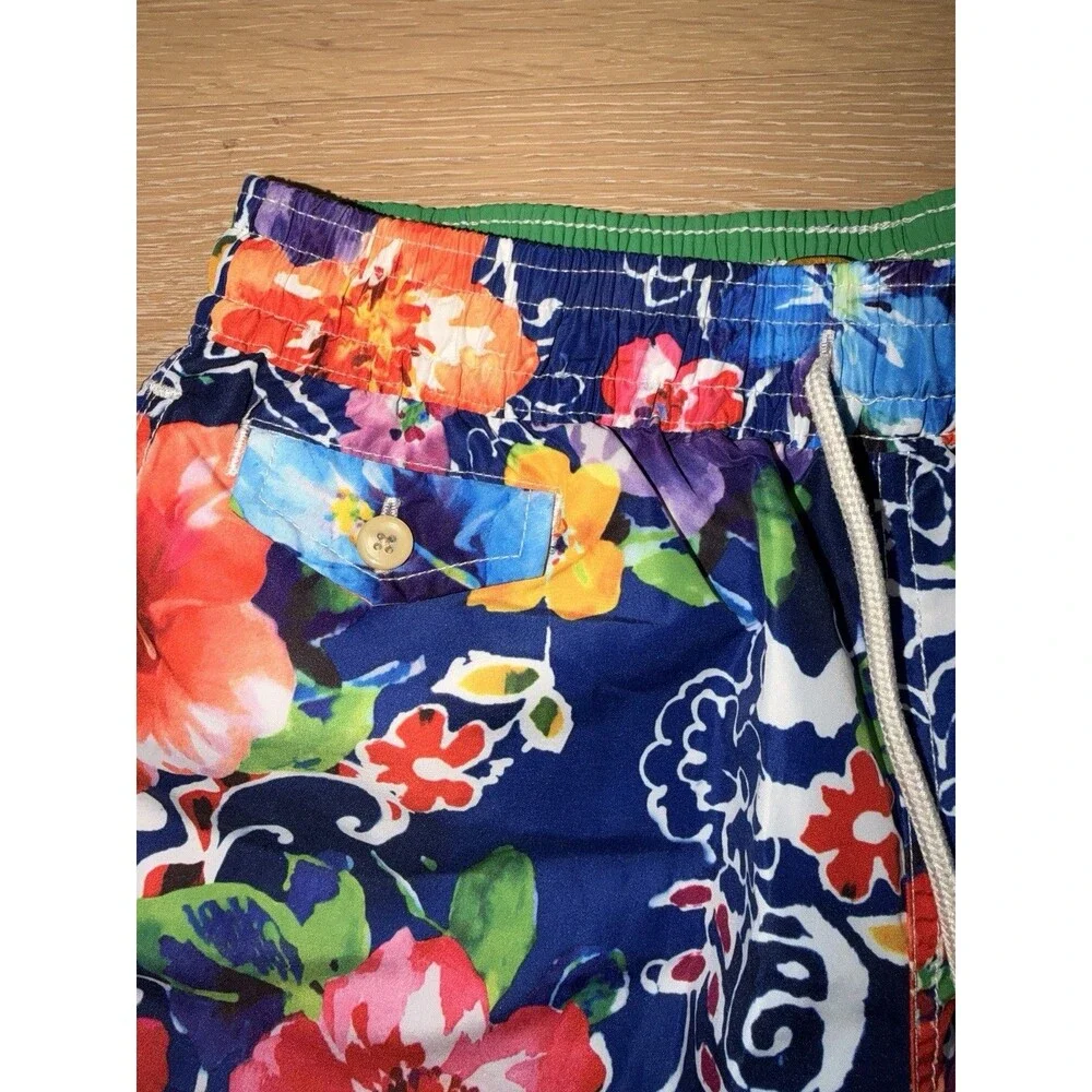 Polo Ralph Lauren Mens Small Blue Floral Print Swim Trunks Shorts Liner Pockets